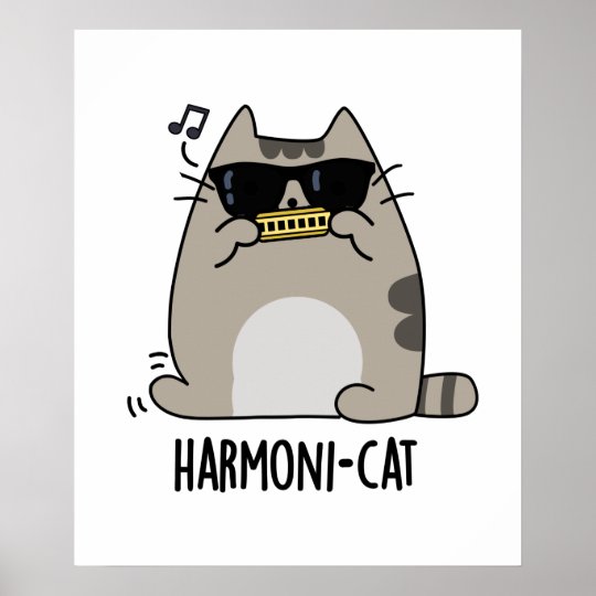 Harmonicat Cute Harmonica Cat Pun Poster