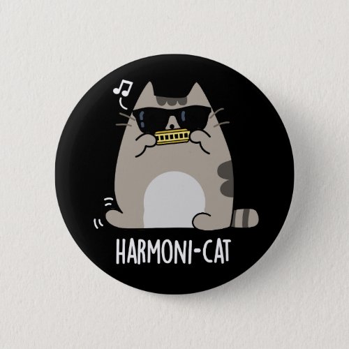 Harmoni_cat Funny Harmonica Cat Pun Dark BG Button