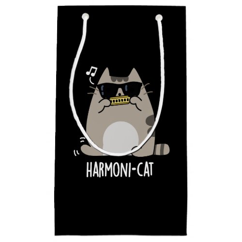 Harmoni_cat Funny Harmonica Cat Pun Dark BG Small Gift Bag