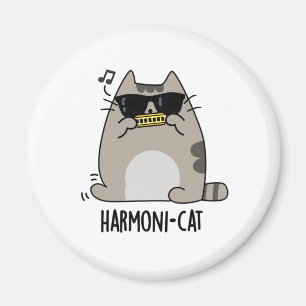 Harmoni-cat Funny Harmonica Cat Pun  Magnet