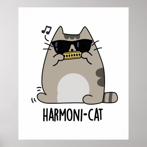 Harmoni_cat Funny Harmonica Cat Pun  Poster