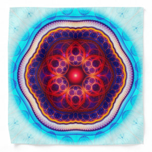 Harmonic fractal red blue mandala bandana