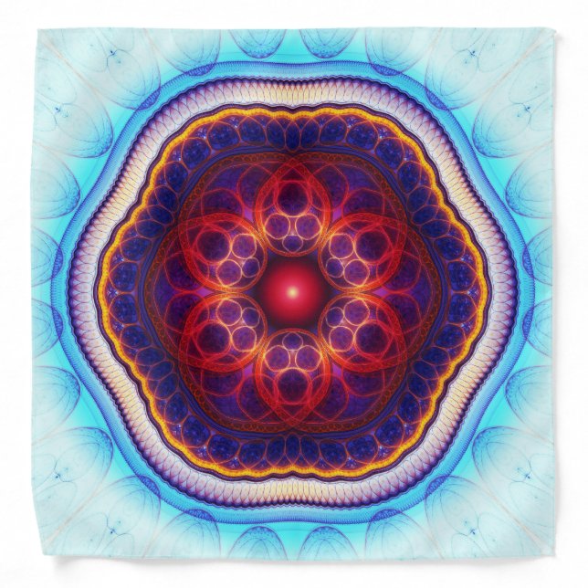 Harmonic fractal red blue mandala bandana (Front)