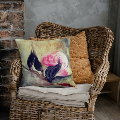 Harmonic Pink Flowers Black Leaves Abstract Throw Pillow