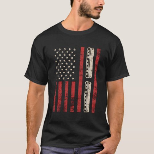 Harmonica American Flag Patriotic Harmonica Player T_Shirt