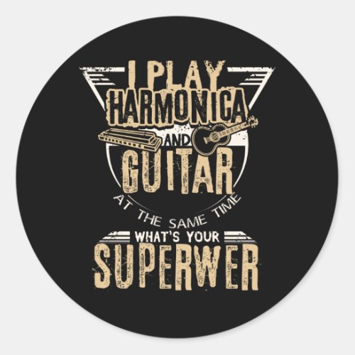 Harmonica And Guitar Classic Round Sticker