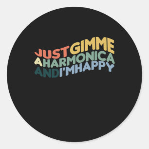 Harmonica And Im Happy Blues Music Acoustic Gift Classic Round Sticker