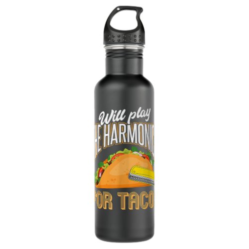 Harmonica and Tacos Blues Harmonica Player  Stainless Steel Water Bottle