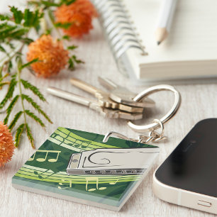 Harmonica Blues and Folk Music Keychain