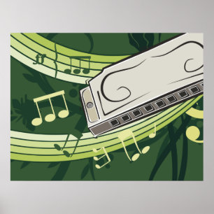Harmonica Blues and Folk Music Poster