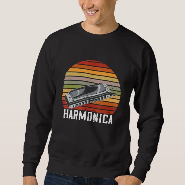 Harmonica Blues Music Retro Musician French Harp P Sweatshirt (Front)