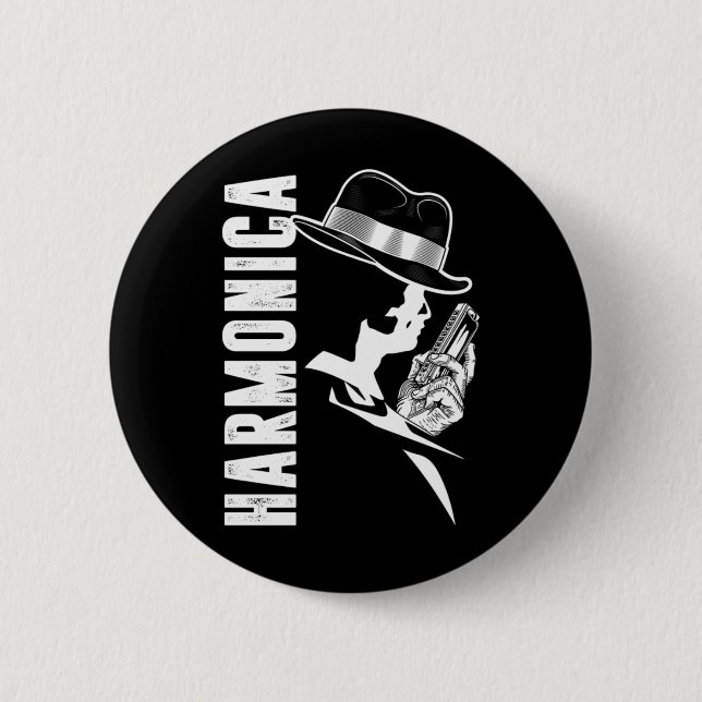 Harmonica Blues Music Sound Instrument Band Gift Button (Front)