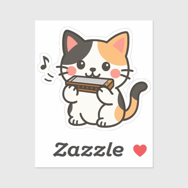 Harmonica Calico Cat Cartoon Sticker (Sheet)