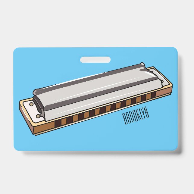 Harmonica cartoon illustration badge (Front)