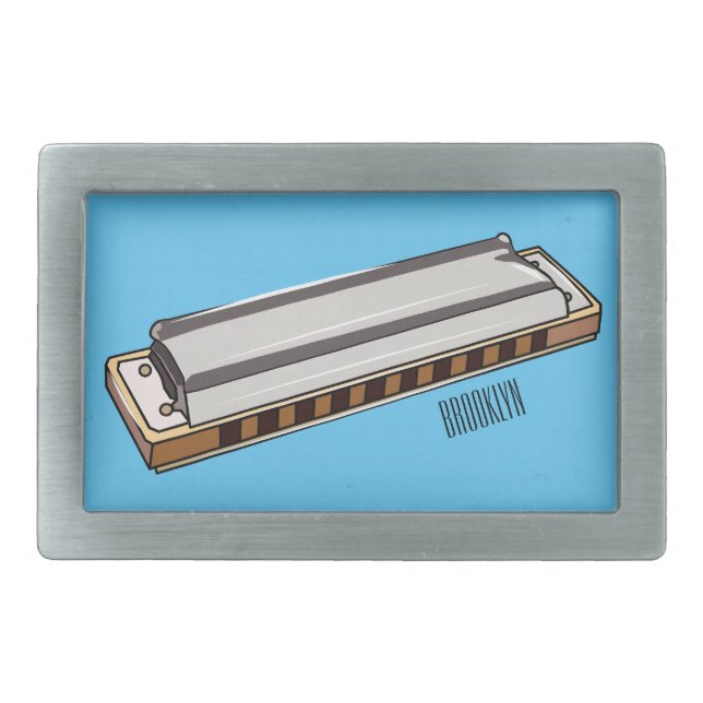 Harmonica cartoon illustration belt buckle (Front)