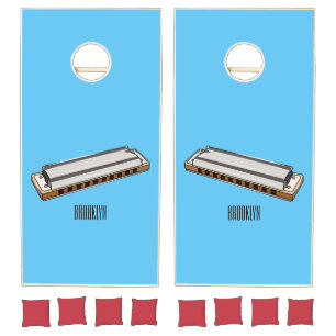 Harmonica cartoon illustration cornhole set