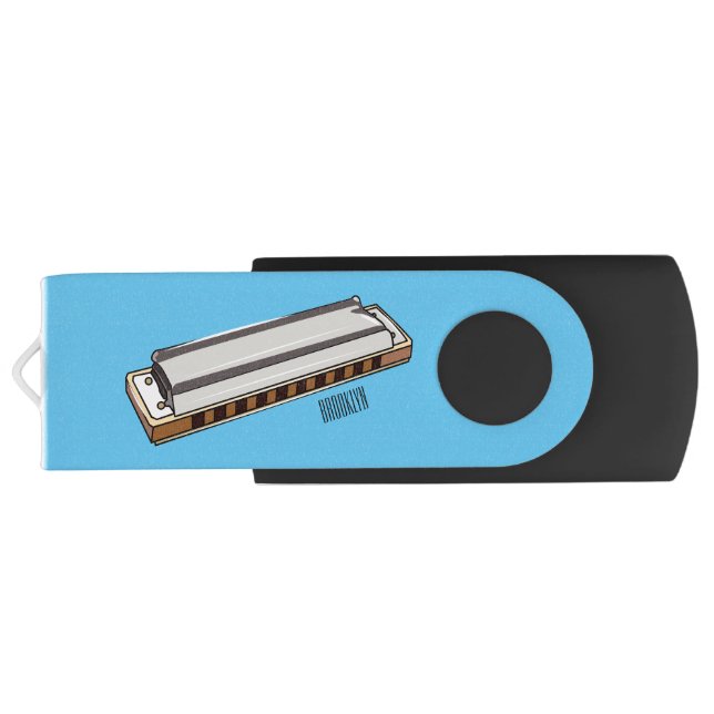 Harmonica cartoon illustration flash drive (Back)