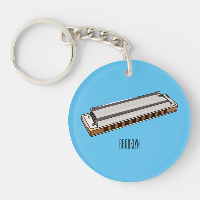 Harmonica cartoon illustration keychain (Front)
