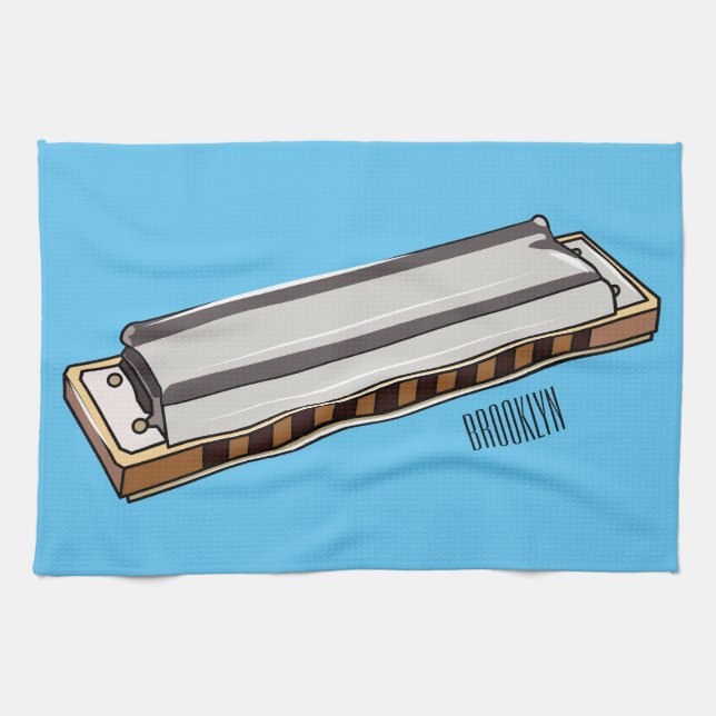 Harmonica cartoon illustration kitchen towel (Horizontal)