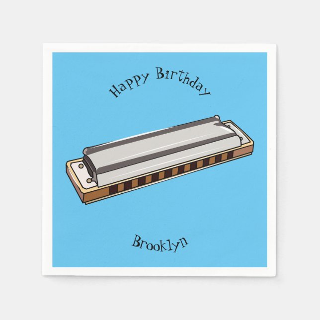 Harmonica cartoon illustration napkins (Front)