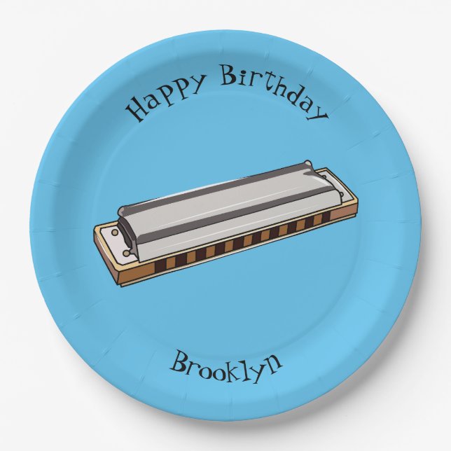 Harmonica cartoon illustration paper plates (Front)