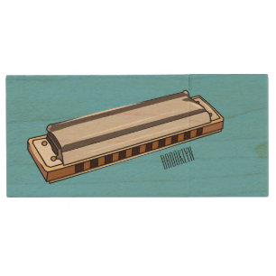 Harmonica cartoon illustration wood flash drive