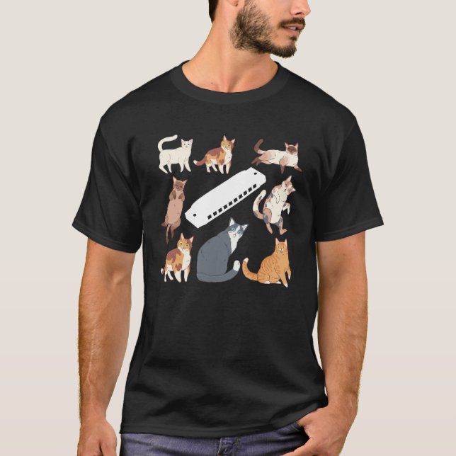 Harmonica Cats Harmonica Instrument With Many Cats T-Shirt (Front)