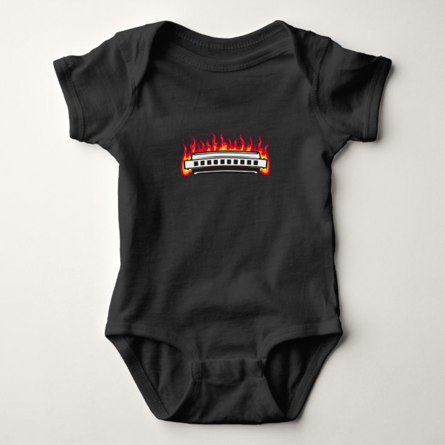 Harmonica Flame Instrument Blues Baby Bodysuit (Front)