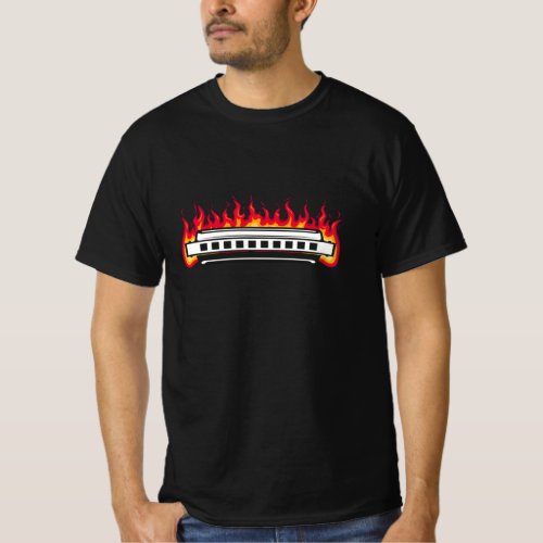 Harmonica Flame Instrument Blues T_Shirt