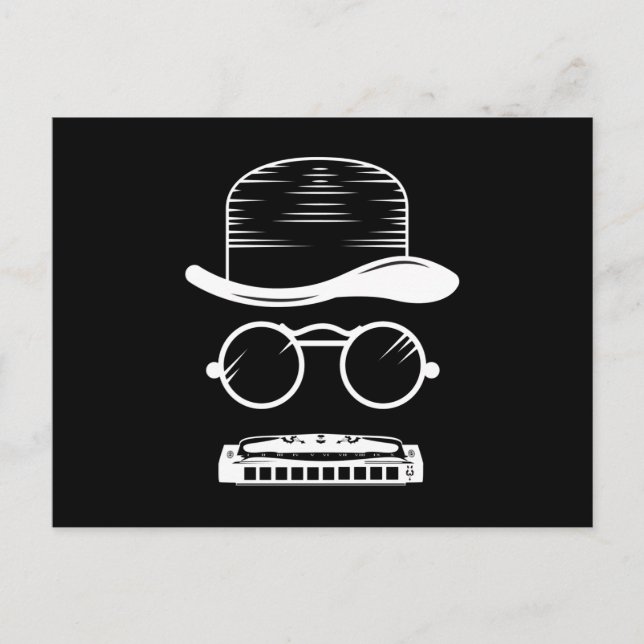 Harmonica Hat Music Instrument Blues Postcard (Front)