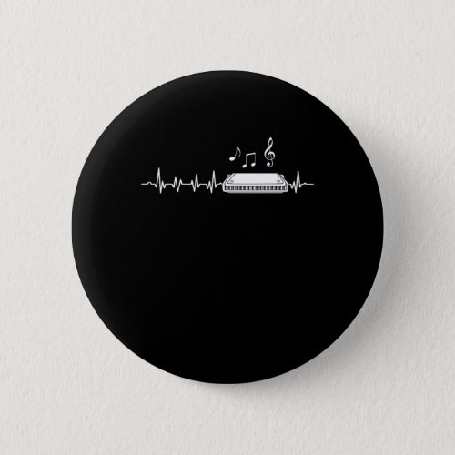 Harmonica Heartbeat Instrument Music Blues Gift Button