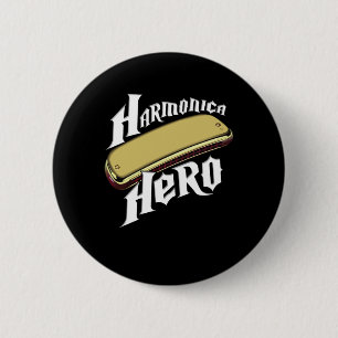 Harmonica Hero Instrument Band Blues Music Gift Button