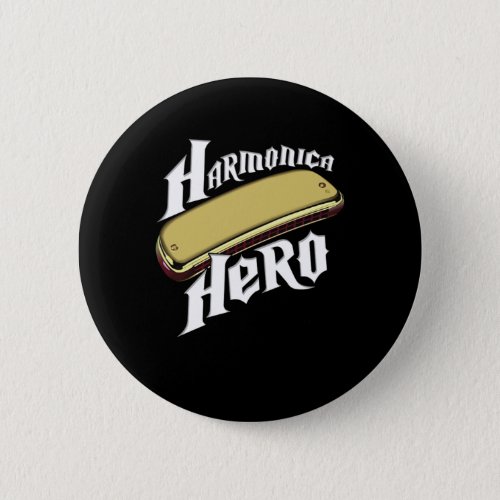 Harmonica Hero Instrument Band Blues Music Gift Button