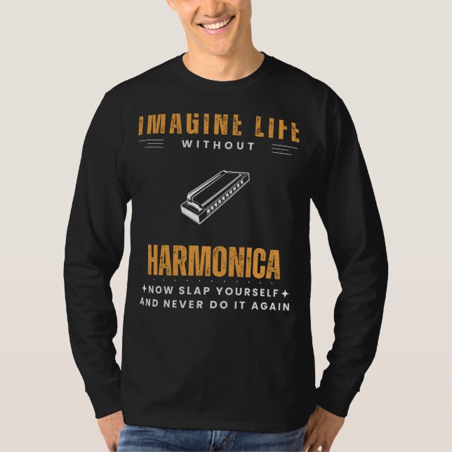 Harmonica Hilarity: Slap Yourself & Harmonize with T-Shirt (Front)