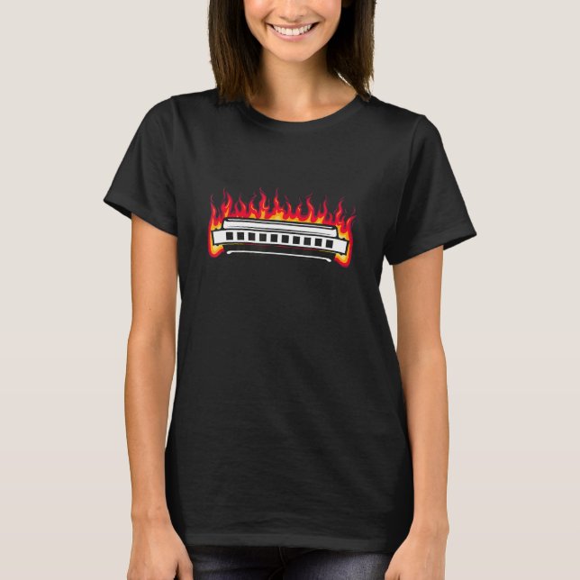 Harmonica I Flames I Musical Instrument Harmonica  T-Shirt (Front)