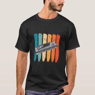Harmonica Instrument Retro French Harp Player Blue T-Shirt