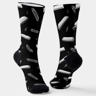 Harmonica Mouth Organ Pattern on Black Socks