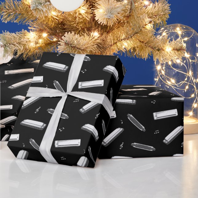 Harmonica Mouth Organ Player Wrapping Paper (Holidays)