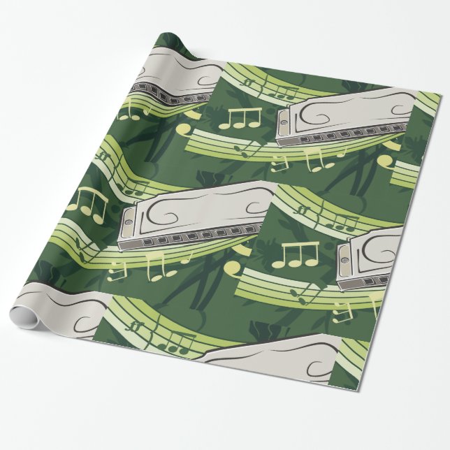 Harmonica Music Wrapping Paper (Unrolled)