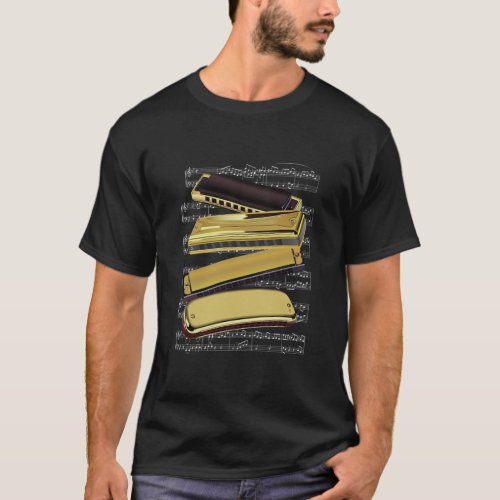 Harmonica Notes Music Sound Acoustic Blues Gift T_Shirt