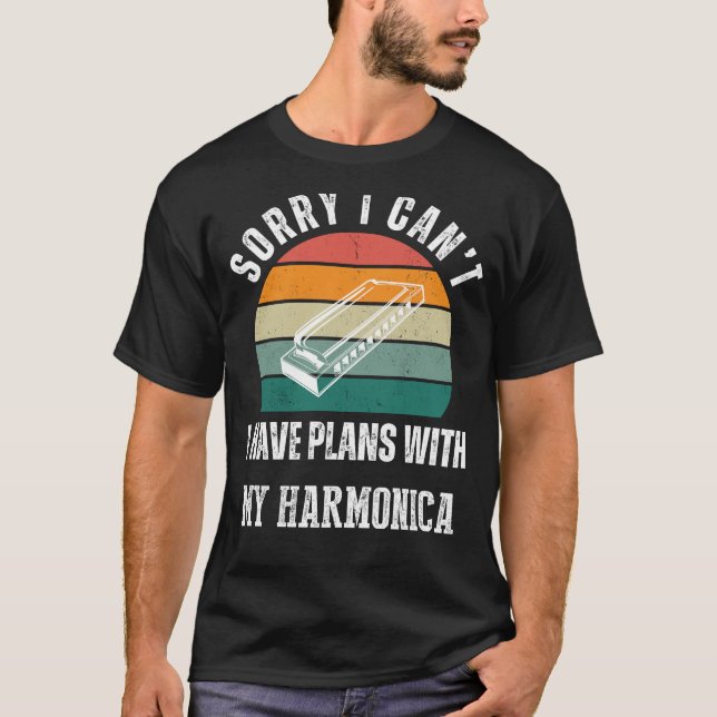 Harmonica Plans Tee: Tune into Humor & Musical Vib T-Shirt (Front)
