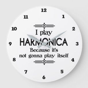 Harmonica - Play Itself Funny Deco Music Large Clock