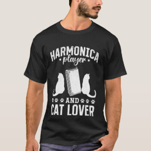 Harmonica Player And Cat Harmonica Mouth Organ Pl T-Shirt