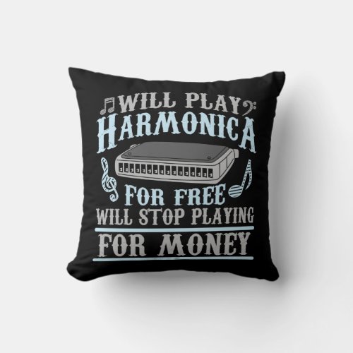 Harmonica Player Blues Music French Harp Lover Throw Pillow
