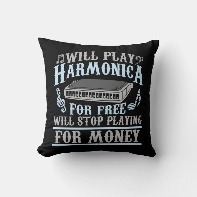 Harmonica Player Blues Music French Harp Lover Throw Pillow (Front)