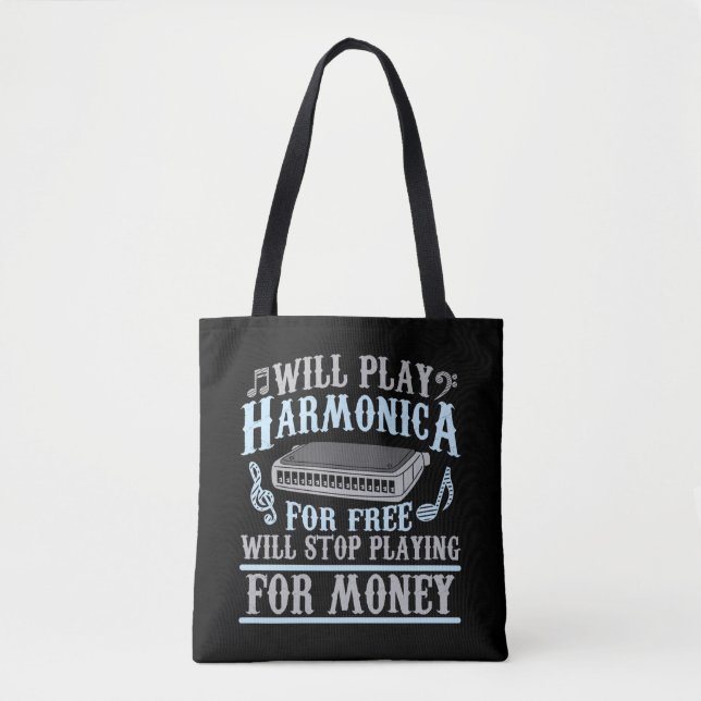 Harmonica Player Blues Music French Harp Lover Tote Bag (Front)