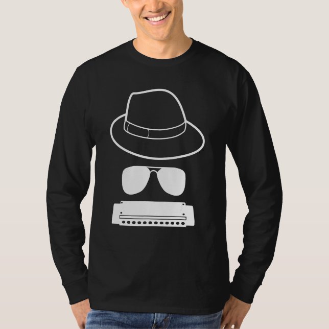 Harmonica Player Hat And Sunglasses T-Shirt (Front)