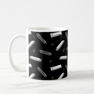 Harmonica Player Mouth Organ Music Notes Pattern Coffee Mug