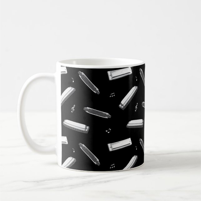 Harmonica Player Mouth Organ Music Notes Pattern Coffee Mug (Left)