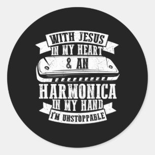 Harmonica Player Quote For Mouth Harp And Harmonic Classic Round Sticker